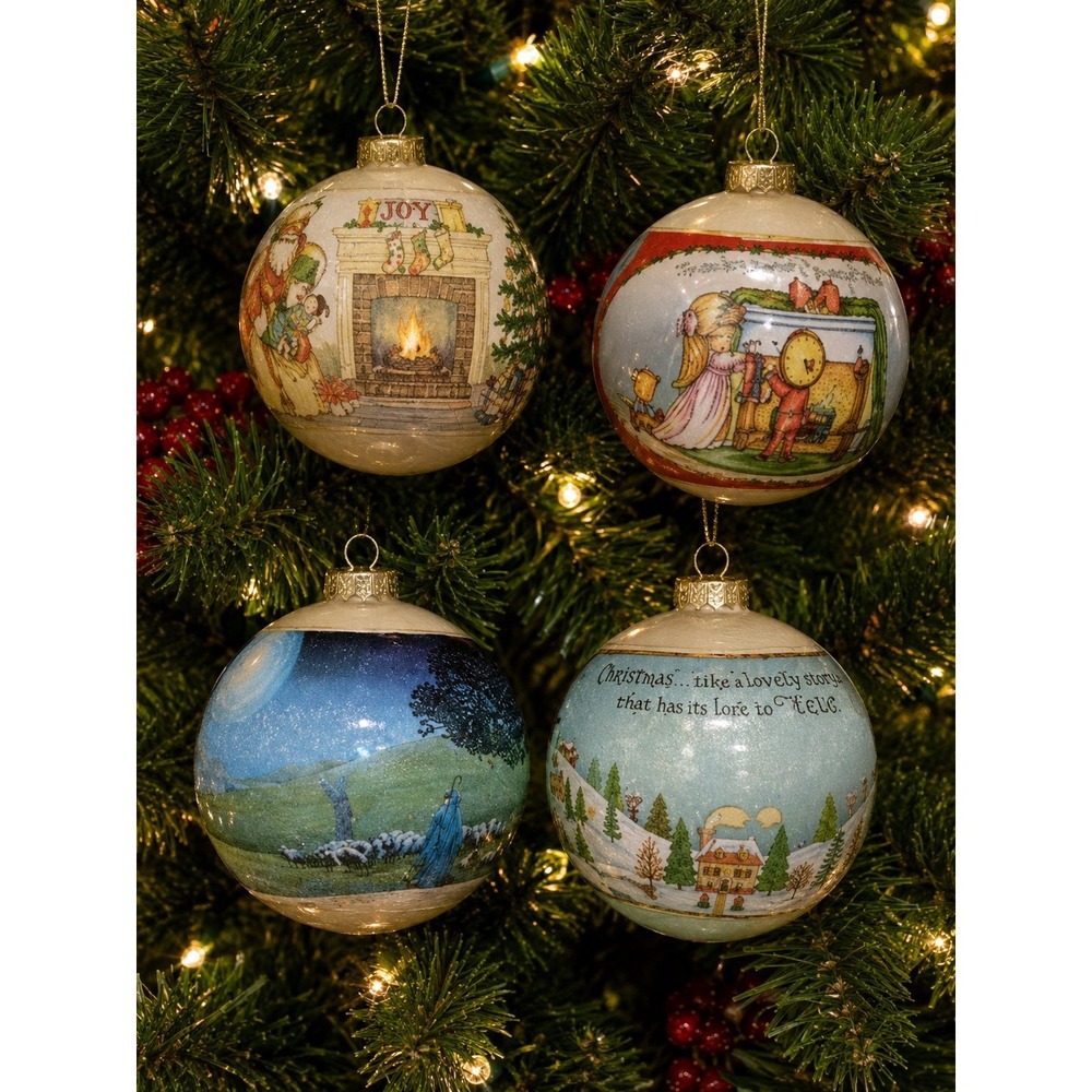 Vintage 1979 Christmas Satin Ball Ornaments 3 Hallmark 1 Joan Walsh Anglund -800